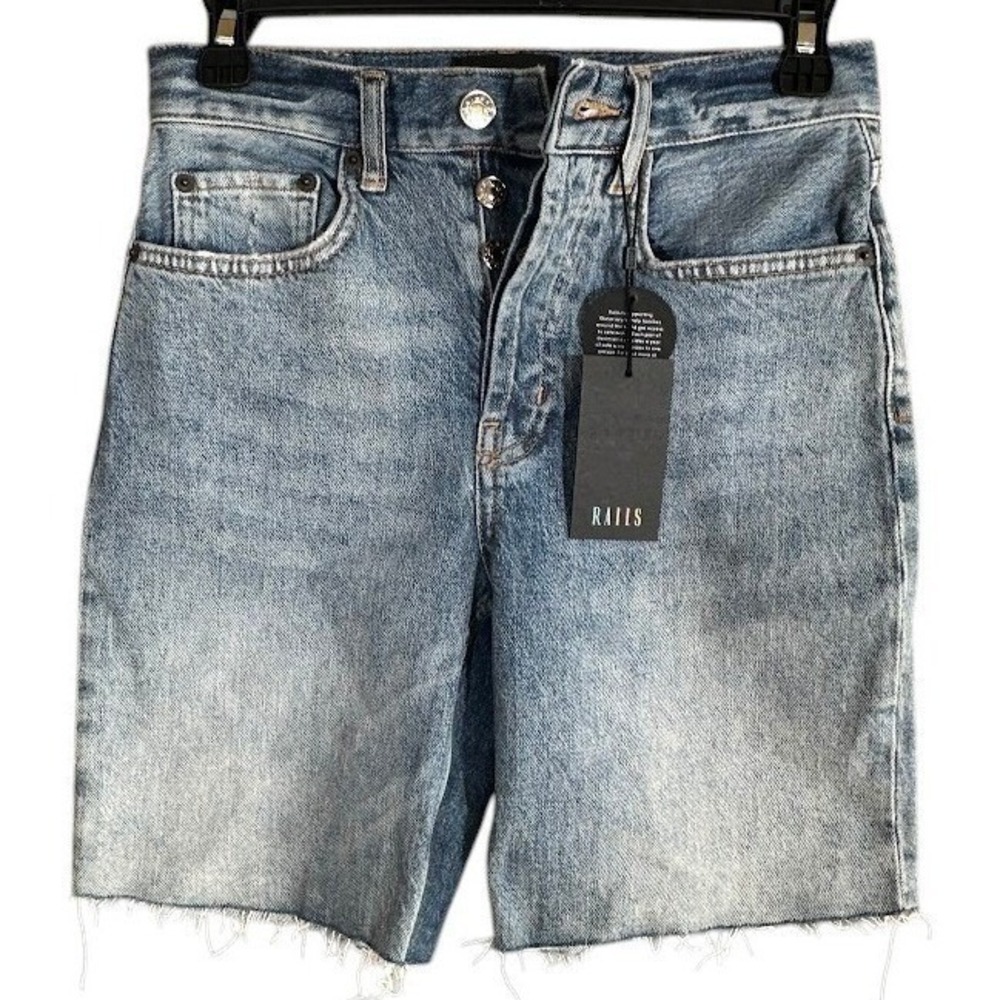 Rails The Beachwood High Rise Bermuda Shorts 23 Blue Denim Cutoff Raw Hem Womens